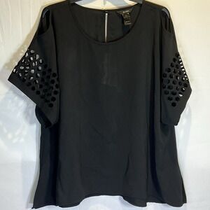 Ali Miles Women's Size 3X Black Oversized Top Short Cut-Out Sleeve Cold Shoulder
